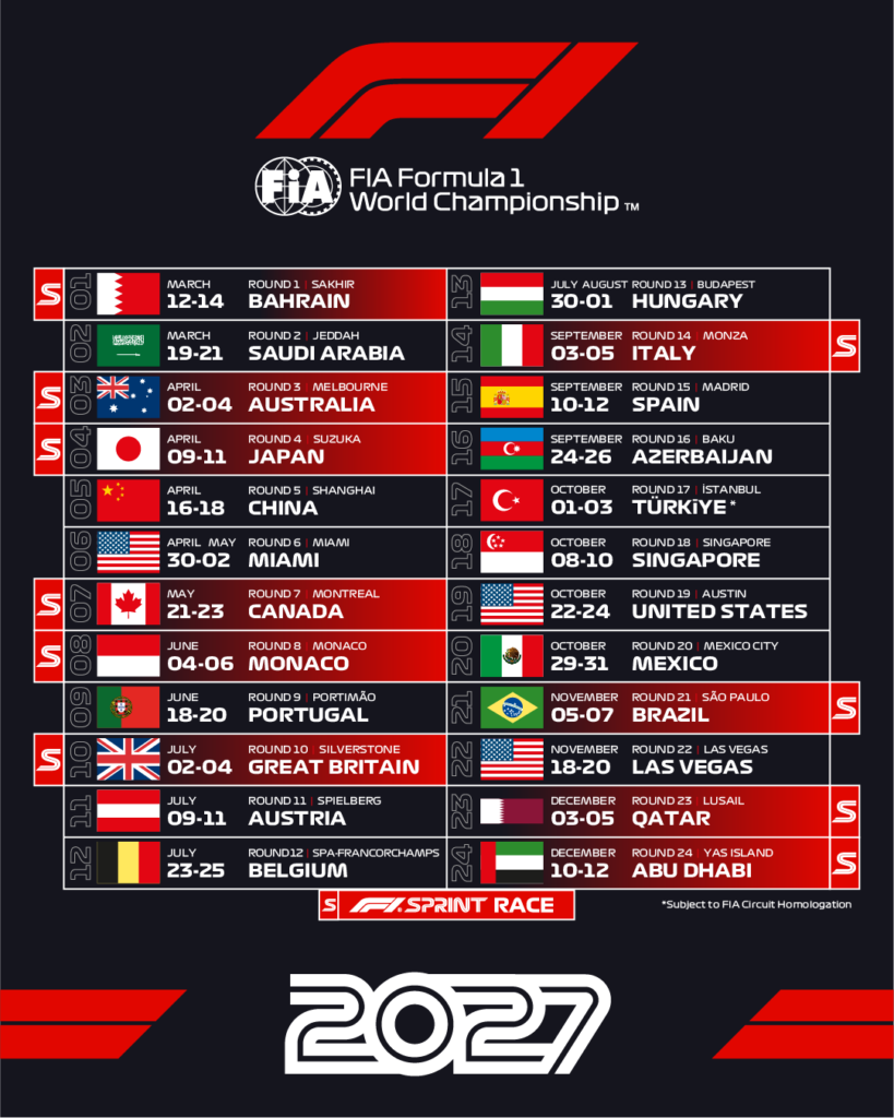 Calendrier F1 2027